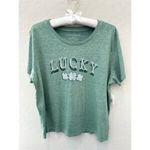 🆕 LUCKY BRAND | Green Logo Clover Shamrock Graphic Soft Short Sleeve Tee | XL
